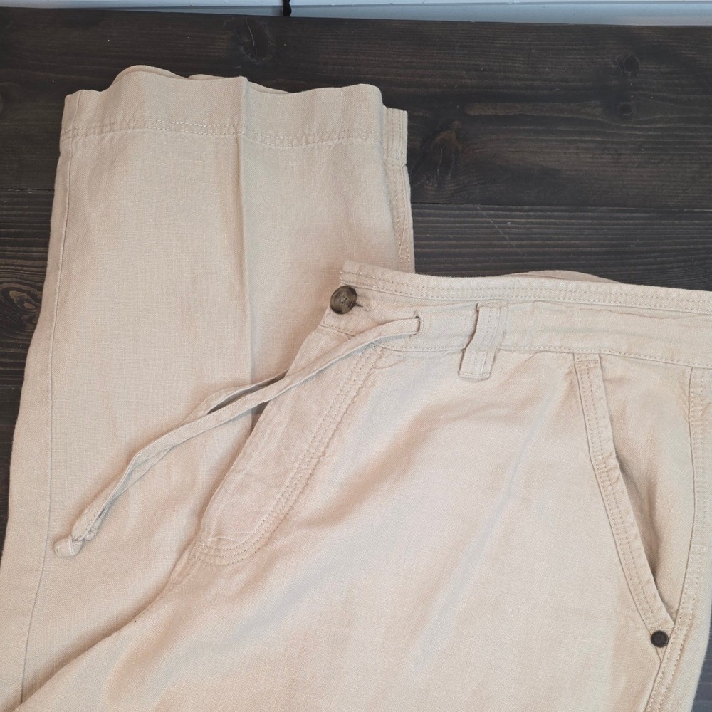 Murano Linen Pants Mens 38x30 Beige‎ Drawstring Button Fly Trousers vacation